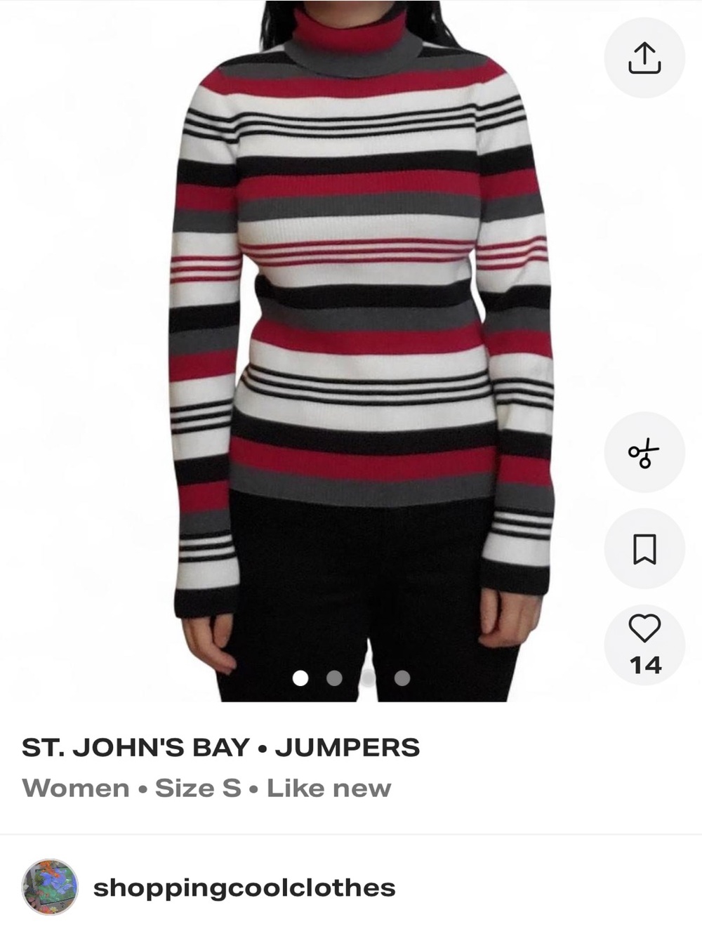 St. John's Bay Black, Red & White Striped Cowl Neck Sweater